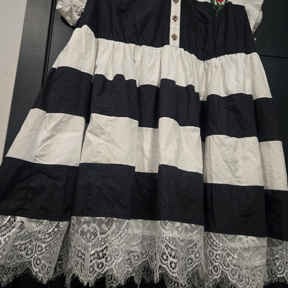 Black and White Striped Dress with Rose Embroidery Maeve Rugby Mini Dress - Picture 5 of 8